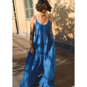 & Other Stories‎ Buttoned Midi Maxi Strap Dress – Blue Lyocell Blend – Size 6